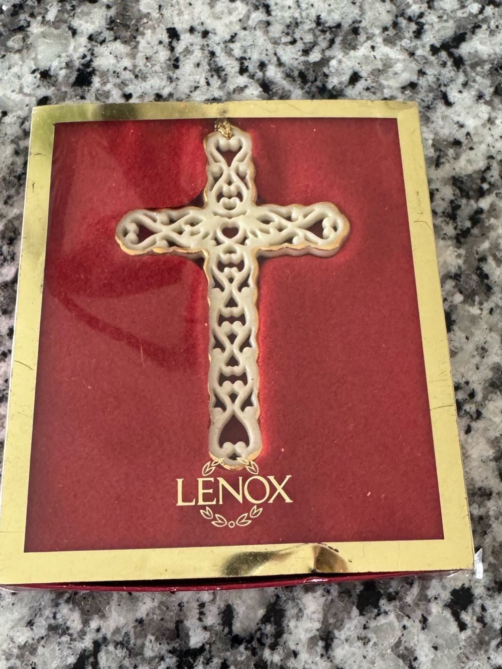 Vintage Lenox Cross Ornament Filigree Pierced Gold Trim